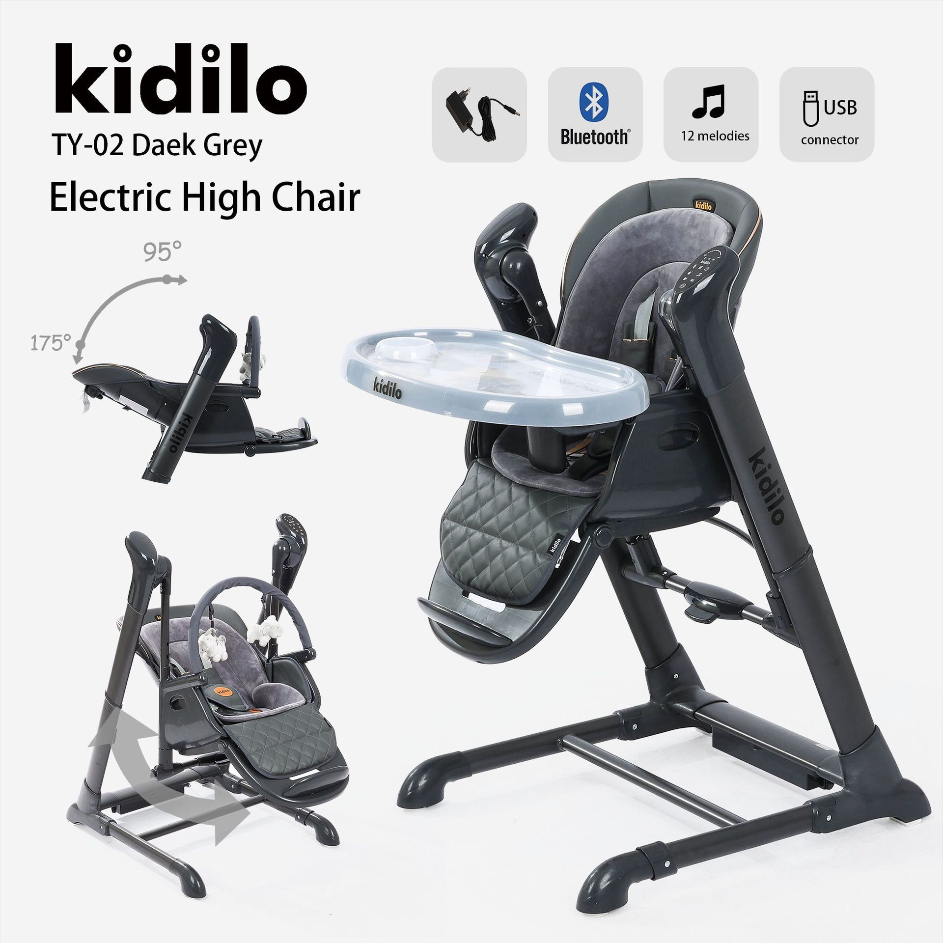 Kidilo Baby Electric Cradle Baby Rocker Newborn Multifunctional Adjustable Rocking Chair Folding Baby Dining Chair