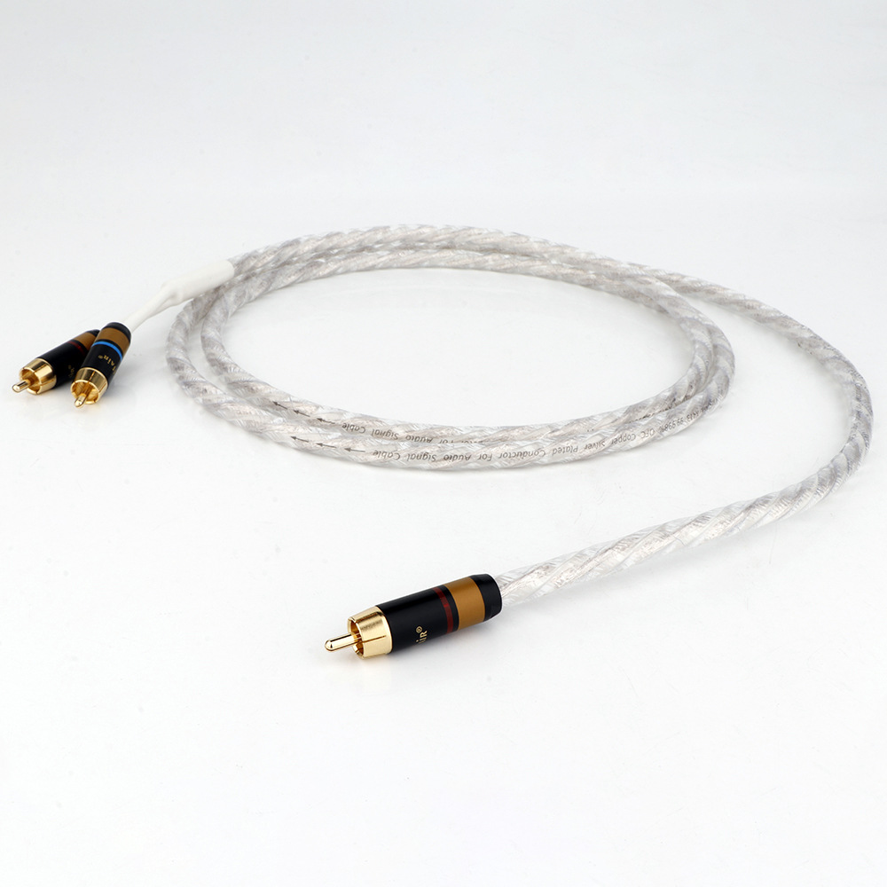 Preffair 镀银HiFi线音频RCA线音频线RCA转2RCA插头镀金