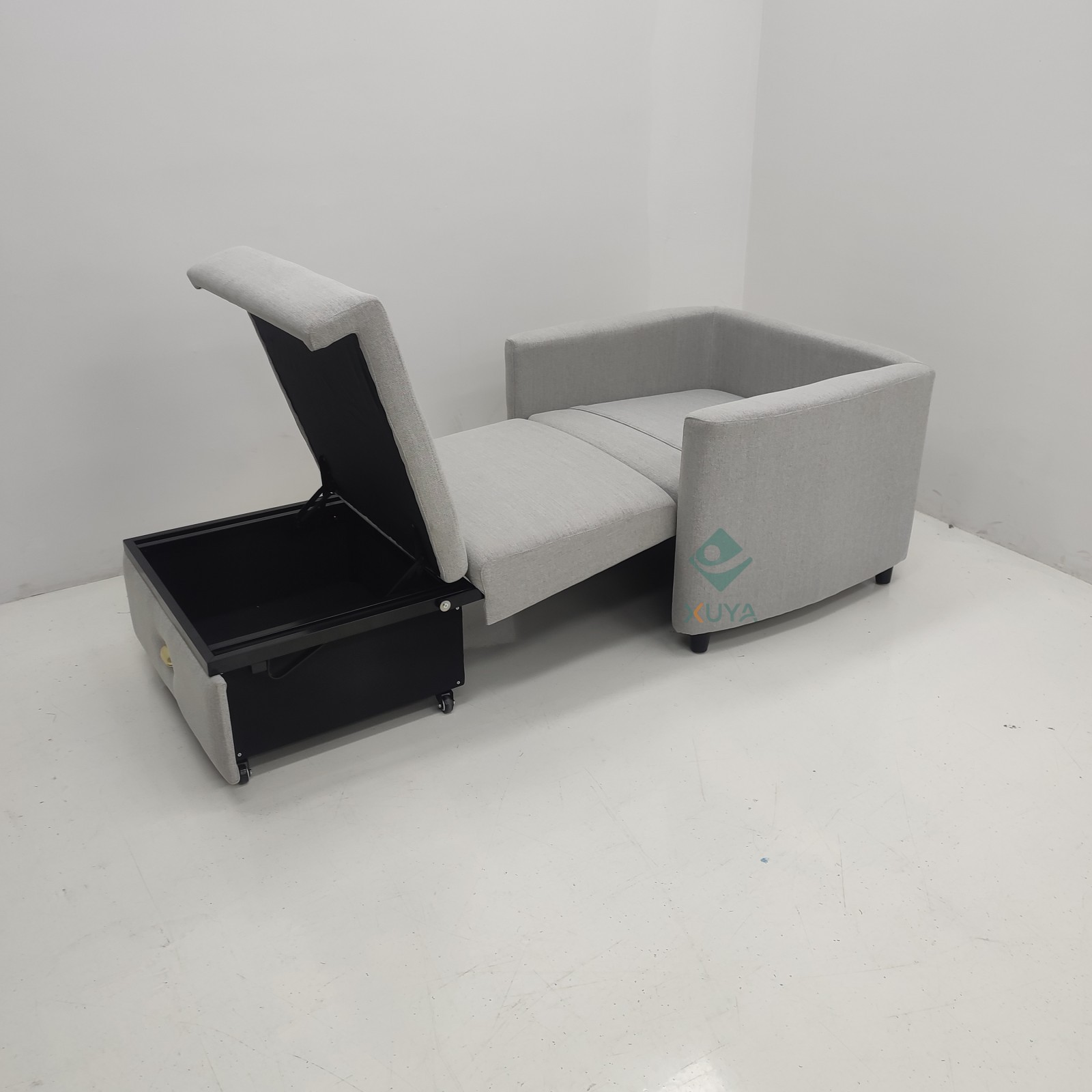Almacenamiento plegable multifuncional gris arroz push-and - pull balcón de una sola persona sofá cama de almuerzo tecnología de tela de cuero estilo médico