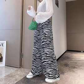 裤子女夏季韩版ins百搭斑马直筒阔腿裤宽松bf显瘦运动休闲长裤潮