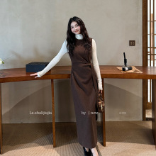 LS 法式优雅纯色修身背心连衣裙 广州十三行25秋冬新品女装61199#