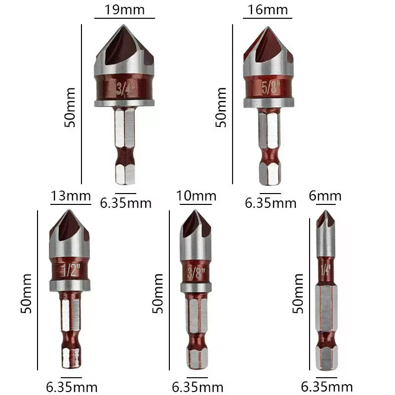 Шестигранный фаскосниматель с пятью лезвиями, инструмент для расширения отверстий, фаскосниматель для деревообработки, сверло-зенкер, фаскосниматель под углом 90 градусов, высокоточный