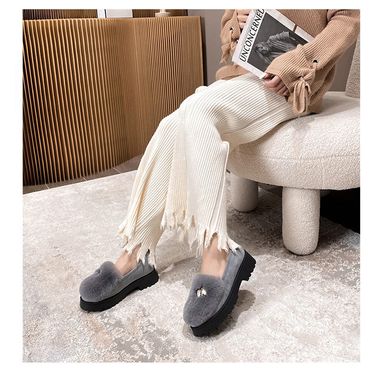 Giày búp bê nữ lót lông giữ ấm đế dày gót 3-5 cm — Màu xám, Màu đen chi tiết 21