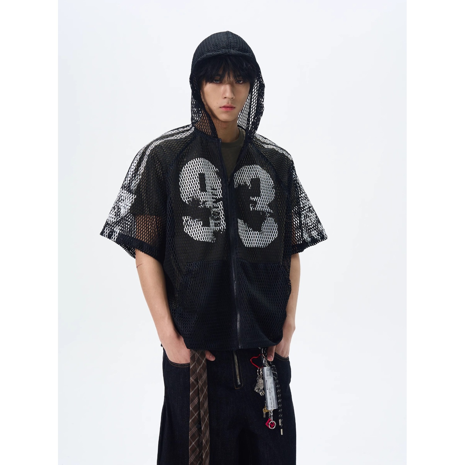 American-style Digital Zipper Hollow-out Hooded Jersey Men And Women, Summer Loose-fitting Short-sleeve_viptrois.com