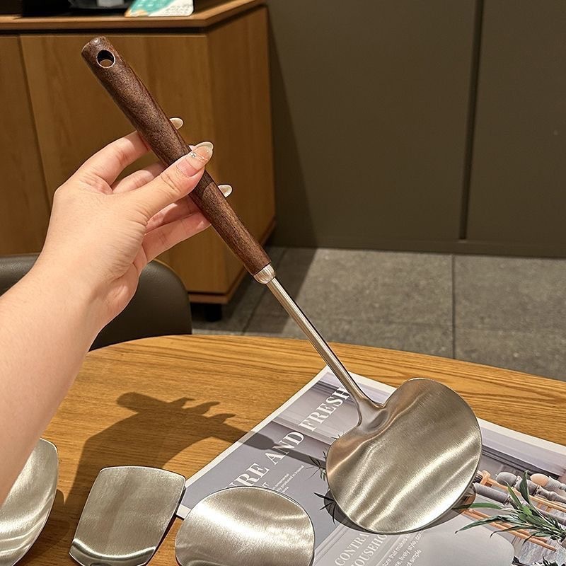クロスボーダーステンレス鋼キノコスパチュラ家庭用調理昔ながらのキッチン用品スパチュラクルミハンドル火傷防止スパチュラ調理スパチュラ|undefined