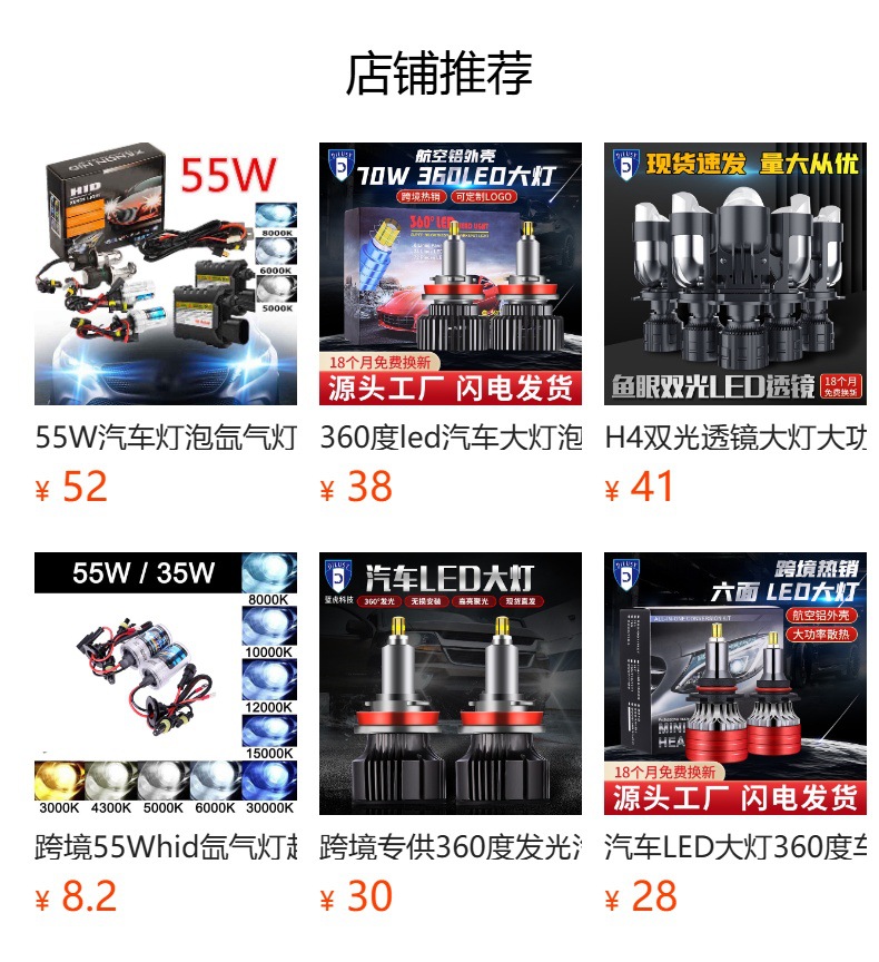 Cross-Border 360 Led Large Bulb Car Headlight High-Power 70W High-Brightness Spotlight Fast-Start H1 H4 H7 Car Light