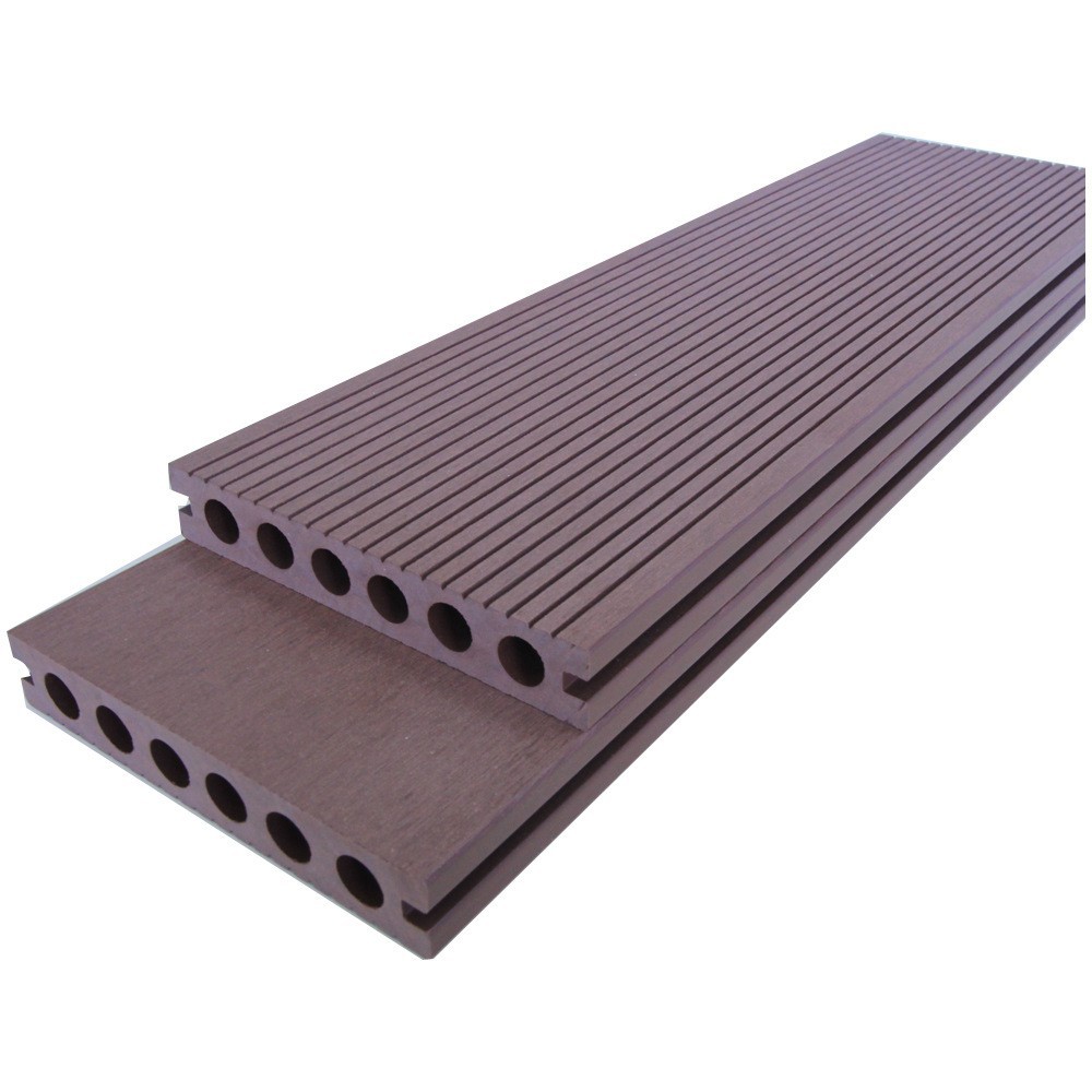 En stock Piso de madera y plástico 138*23 imitación madera grano compuesto piso hueco agujero redondo placa jardín ingeniería municipal al aire libre