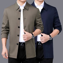 2025秋新款男士休闲外套中青年宽松翻领夹克中长款风衣爸爸装茄克