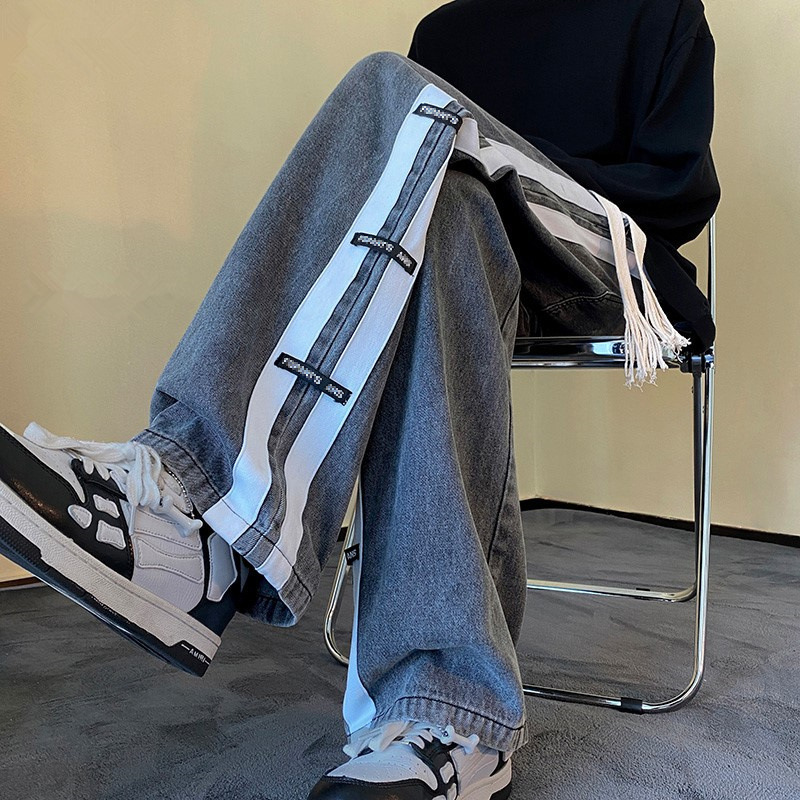 2022 Washed Jeans Men's Autumn American Style Fashion Brand High Street Handsome Loose Large Size Straight Pants Stitching Pants 2022 Washed Jeans Men's Autumn American Style Fashion Brand High Street Handsome Loose Large Size Straight Pants Stitching Pants