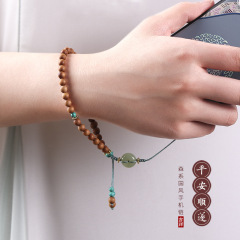 原創綠檀木留香檀香木珠手機鏈掛繩短款手腕鏈子手工編織防丟飾女