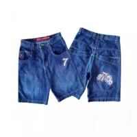 Трансграничная коммерция JNCO шорты Y2K брюки Харадзюку хип-хоп счастливчик 7 поддонов графика ретро синий свободный ковбой