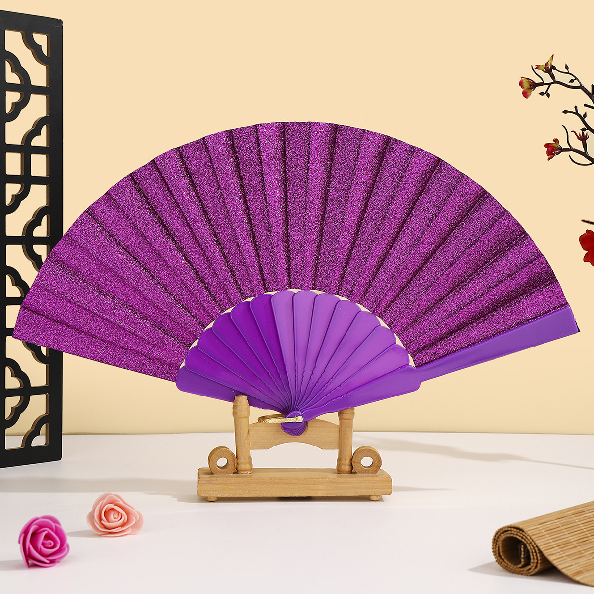 Abanico Manual Plegable de Poliéster Decorativo para Fiestas y Danza image 10
