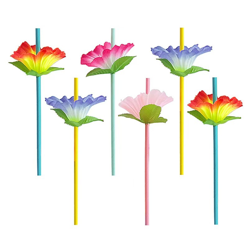 Paja de plástico desechable paja de plástico flexible creativo flor fiesta decoración paja bebida cóctel paja