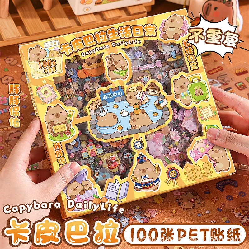 Набор из 100 стикеров «Капибара» в подарочной коробке, для детей и девочек, для творчества, самоклеящиеся, для рукоделия