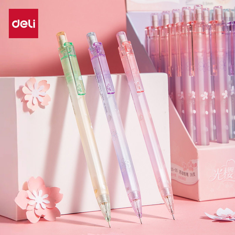 Genuine Deli Sh705 Sakura Plastic Mechanical Pencil 0.5Mm/0.7Mm Automatic Pencil for Primary School Students to Take Exams