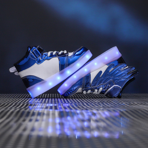 usb charging colorful luminous shoes children's led flash lace lights high top wings boys and girls luminous casual shoes