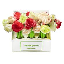 玫瑰仿真花卡通硅胶中性笔创意玫瑰花中性笔花草造型摇摇乐签字笔