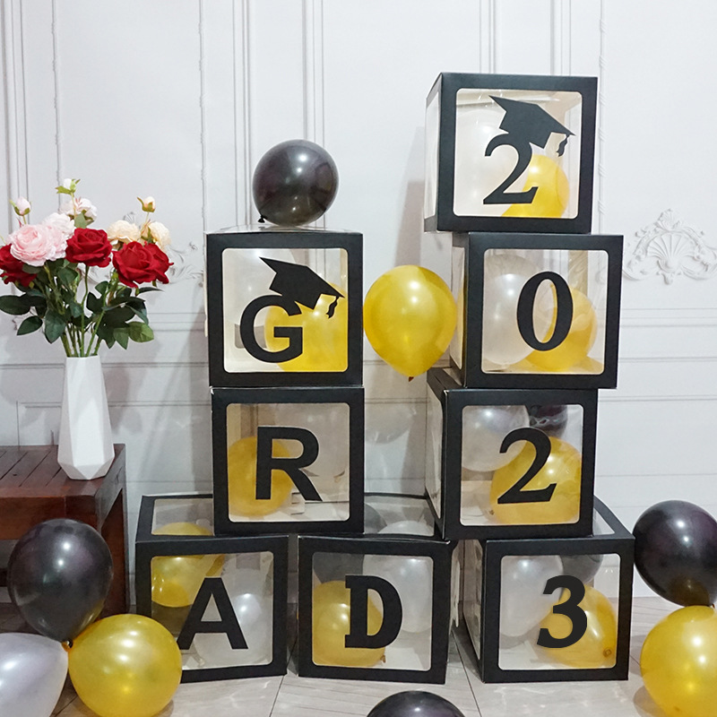 Ins Internet Celebrity caja transparente Cumpleaños de un año del bebé 26 letras graduación decoración de la boda BABY Balloon Box