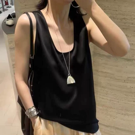 HIDE同款简约银色长毛衣链女空心帽子型吊坠半月叠带长款项链