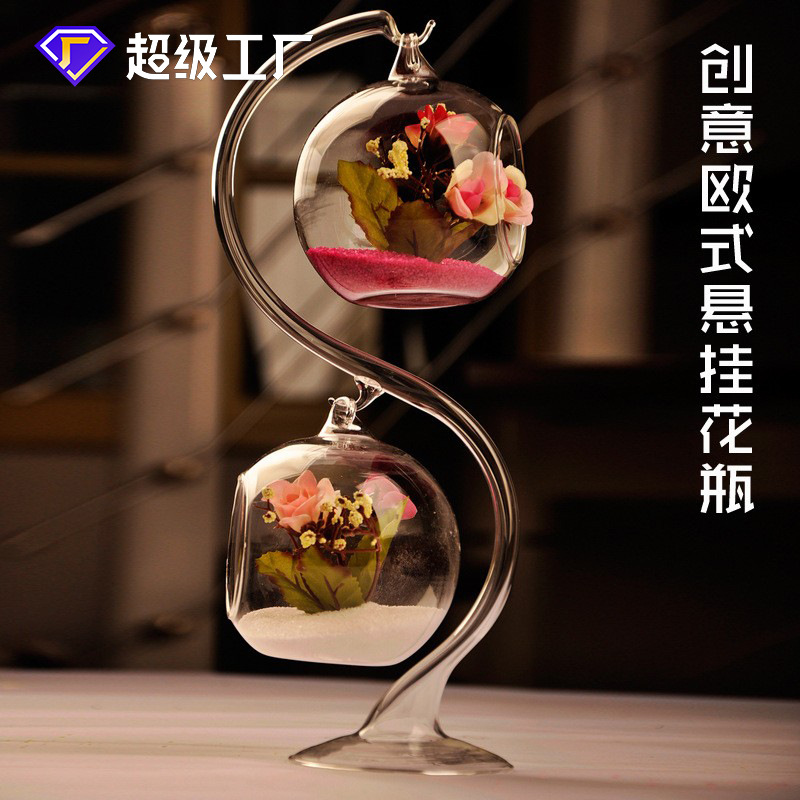 Creativo de estilo europeo doble colgante cristal florero hidropónico flor Ware moda accesorios para el hogar artesanía ventas directas de la fábrica