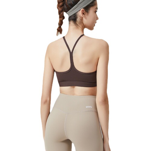 2024 summer lulu new product Y-shaped beautiful back insert cup solid color V-shaped halter neck yoga high-intensity bra sports bra