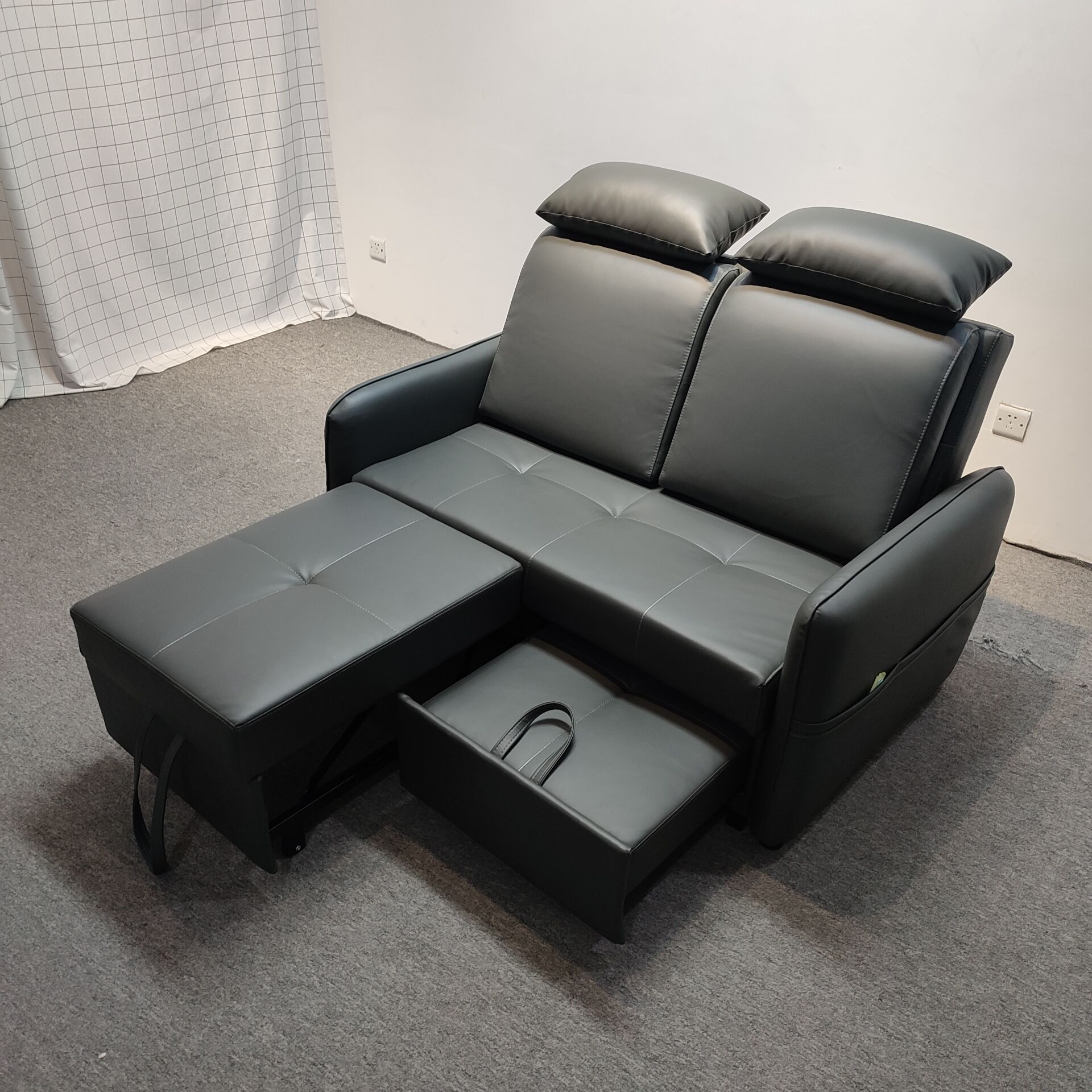 Sofá cama multifuncional plegable de Hong Kong, estilo de cuero, pequeño apartamento de alquiler, empuje y tirar, peinado