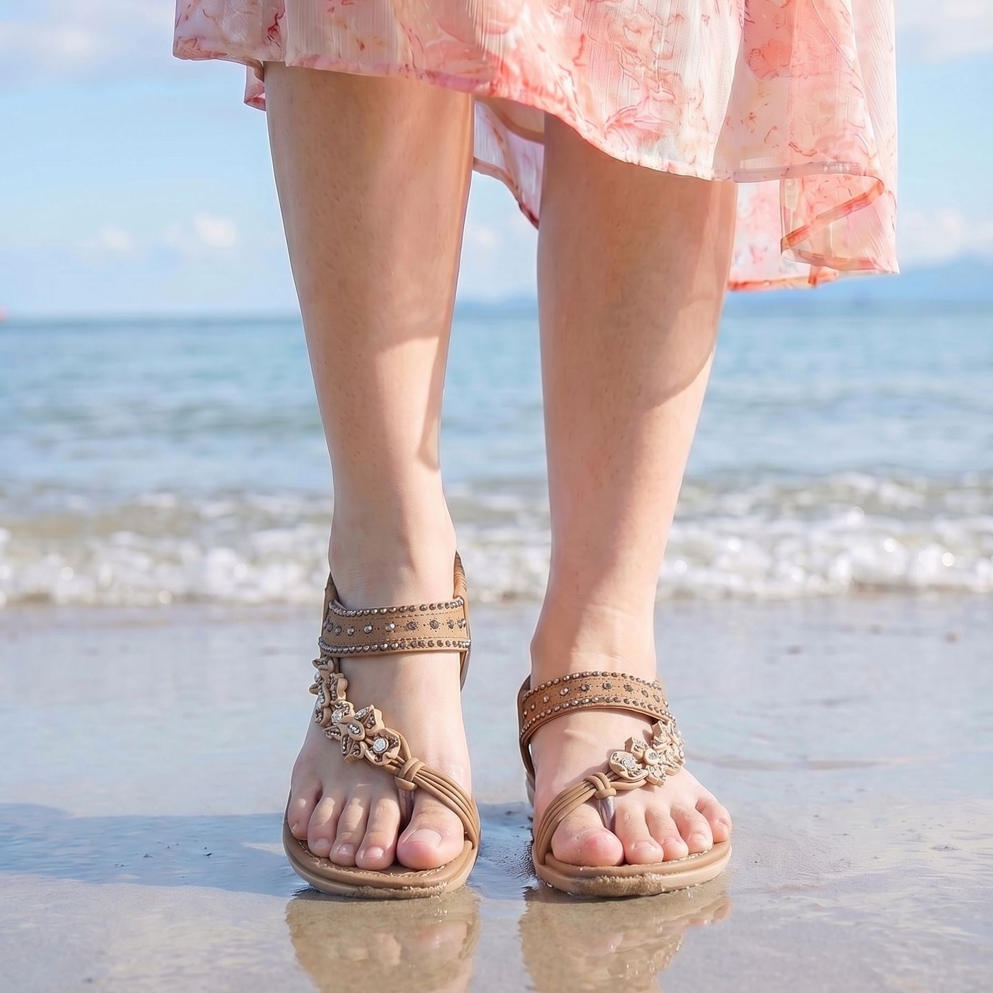 Women's Shoes, Summer Fashion Beach Vacation Flat Sandals With Beaded Toe Straps_desvips.com