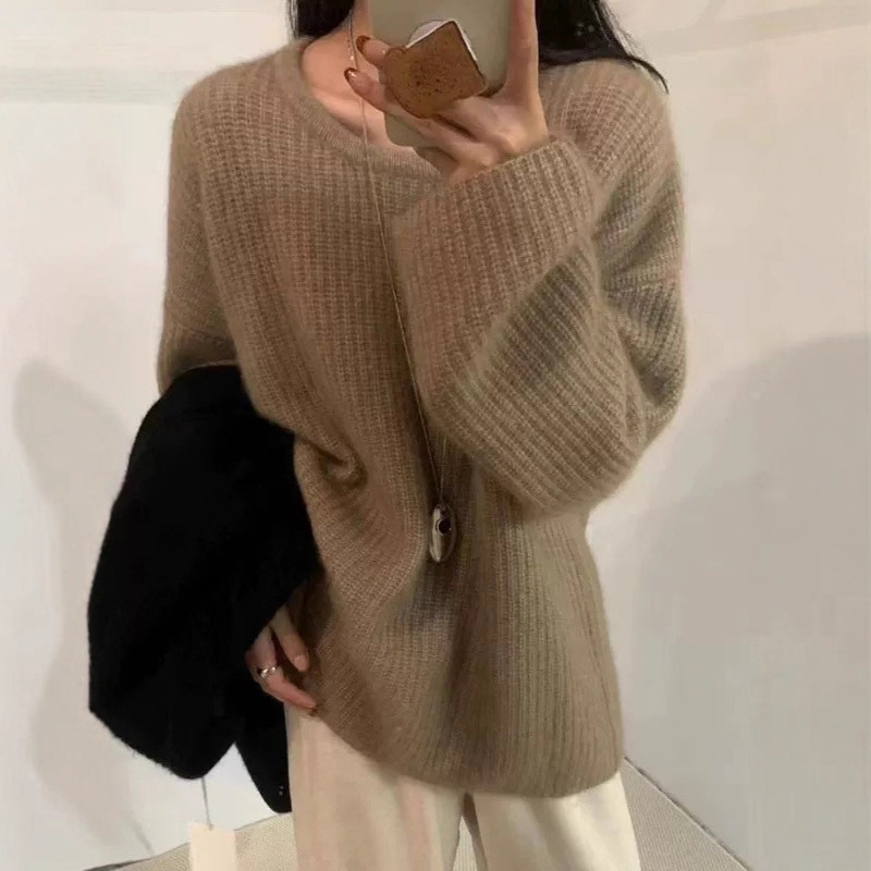 2025秋冬新款纯色温柔风软糯套头宽松时尚针织衫慵懒风毛衣女外套|undefined