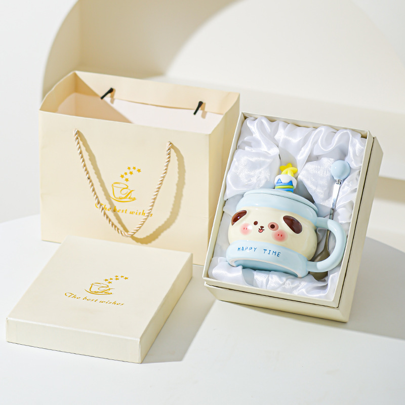 Hermosas tazas de cerámica de regalo de cumpleaños, chicas super lindas, copas de alto valor, tazas con cubierta de cucharas, regalo de mano