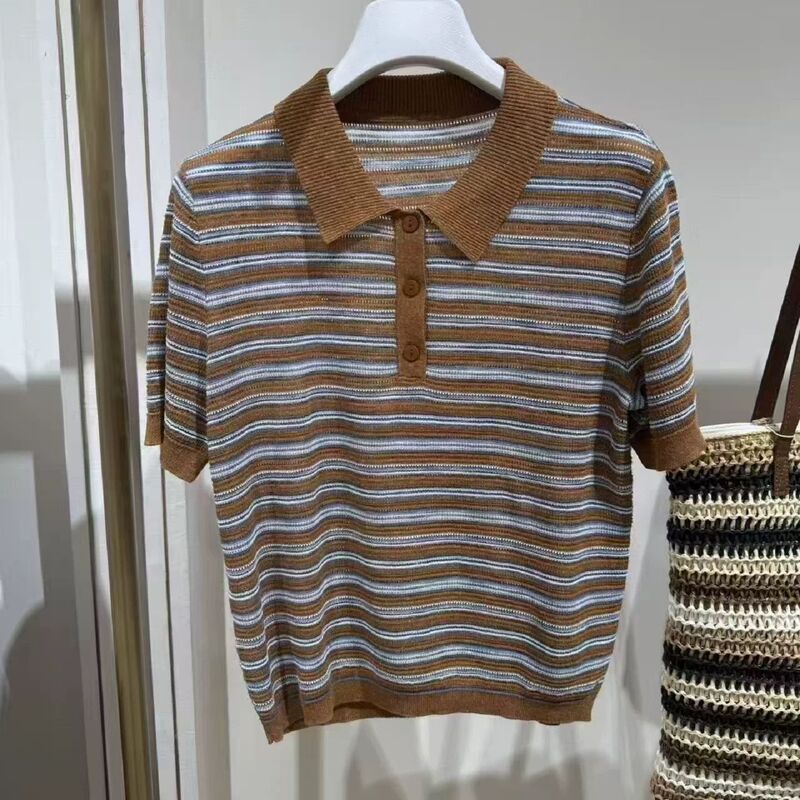 Y*L Women's Clothing 2026 Summer New Casual Versatile Breathable Lapel Knit Short Sleeve Shirt for Women 1H5231351