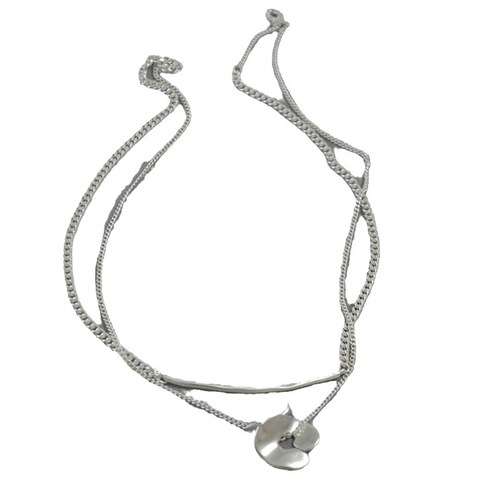 Japanese niche design KOBAYashi Kana co-branded brass plated retro silver double layered chain necklace pendant