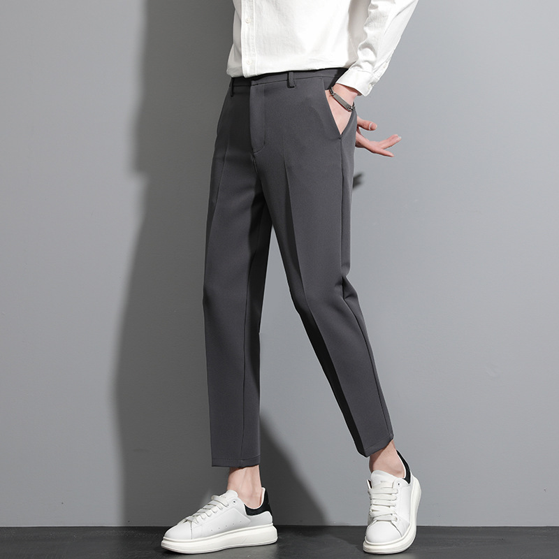 Spring Trousers Men's Hidden Elasto Slim-fit Straight Non-ironing Suit Pants Casual Men's Draped Nine-point Suit Pants