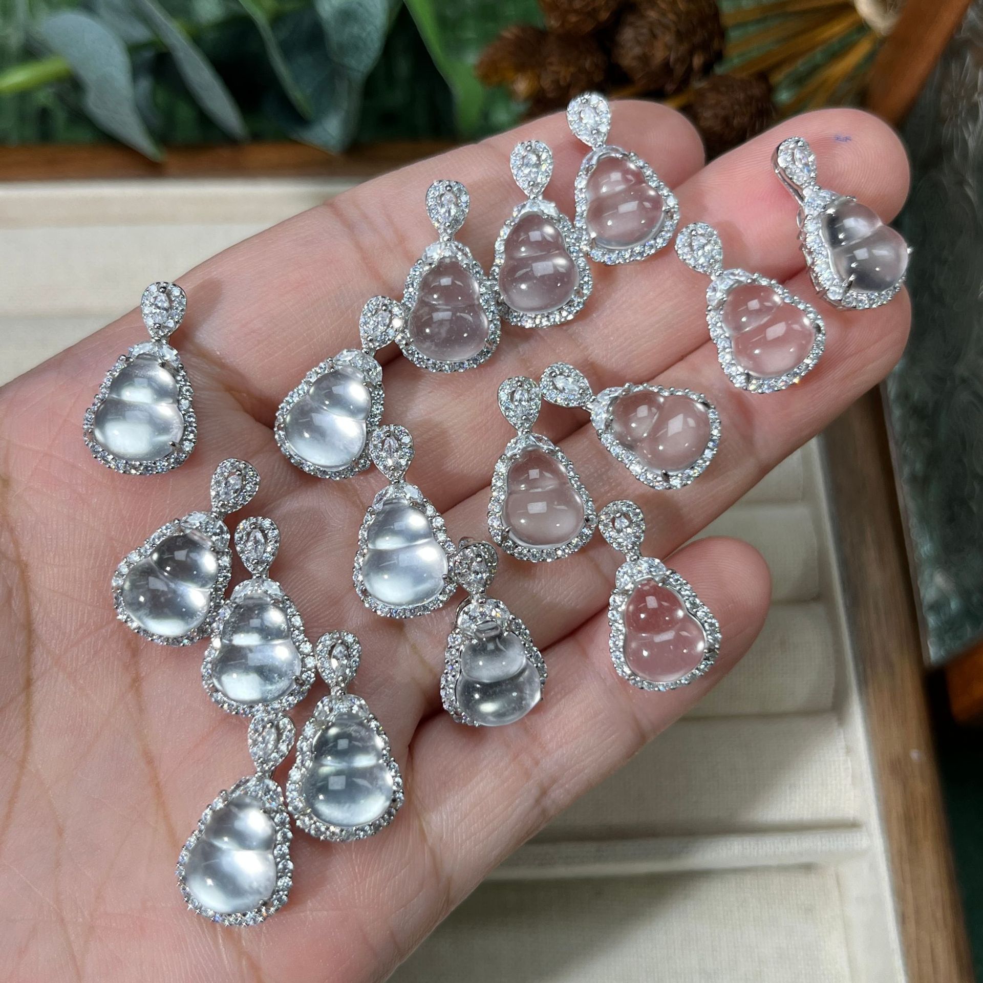 天然水沫玉石英质玉葫芦通体S925银镶新中式福禄吊坠项链饰品配饰
