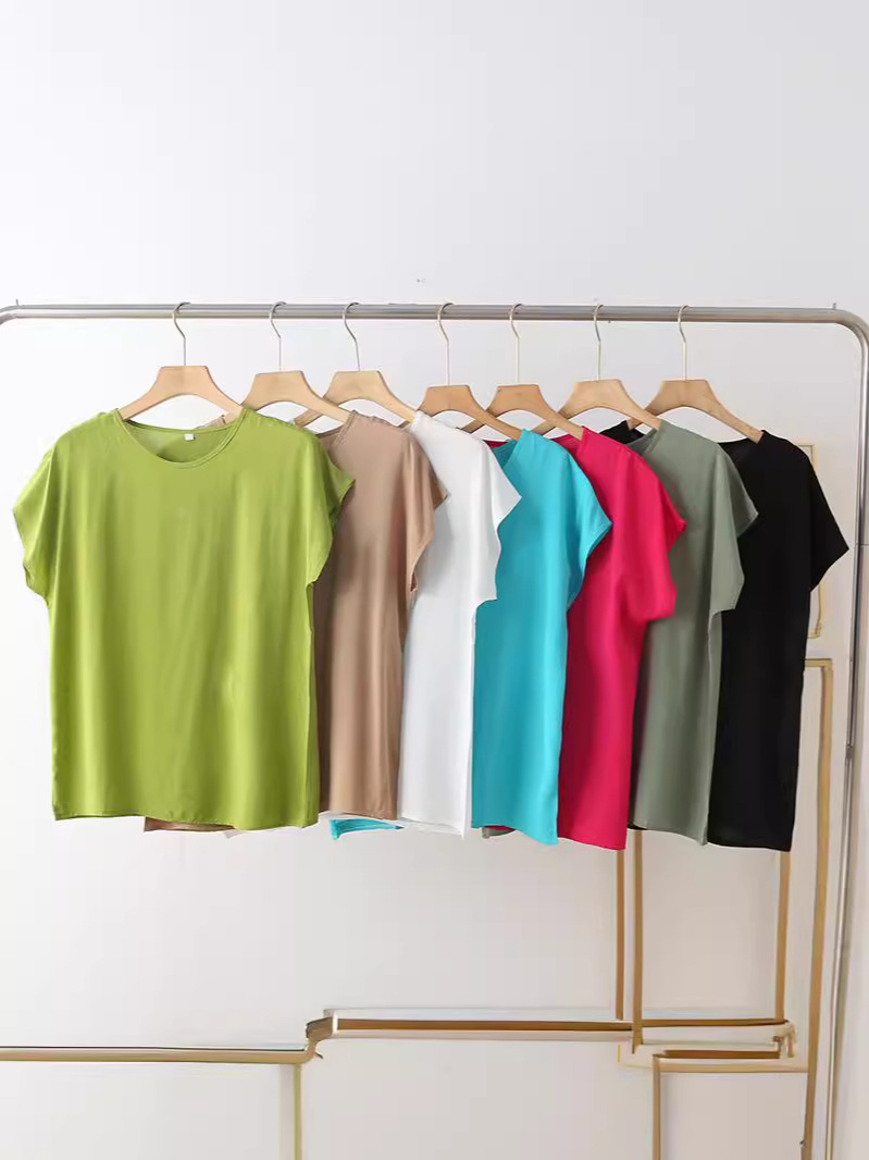 Summer cotton silk printed top women's thin loose slimming short sleeve artificial cotton outer wear round neck T-shirt