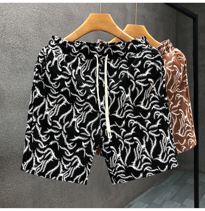 Men's Summer Floral Print High-Waist Loose Fit Five-Point Shorts Trendy Fashionable Retro Style For Casual Beach Wear_viptrois.com