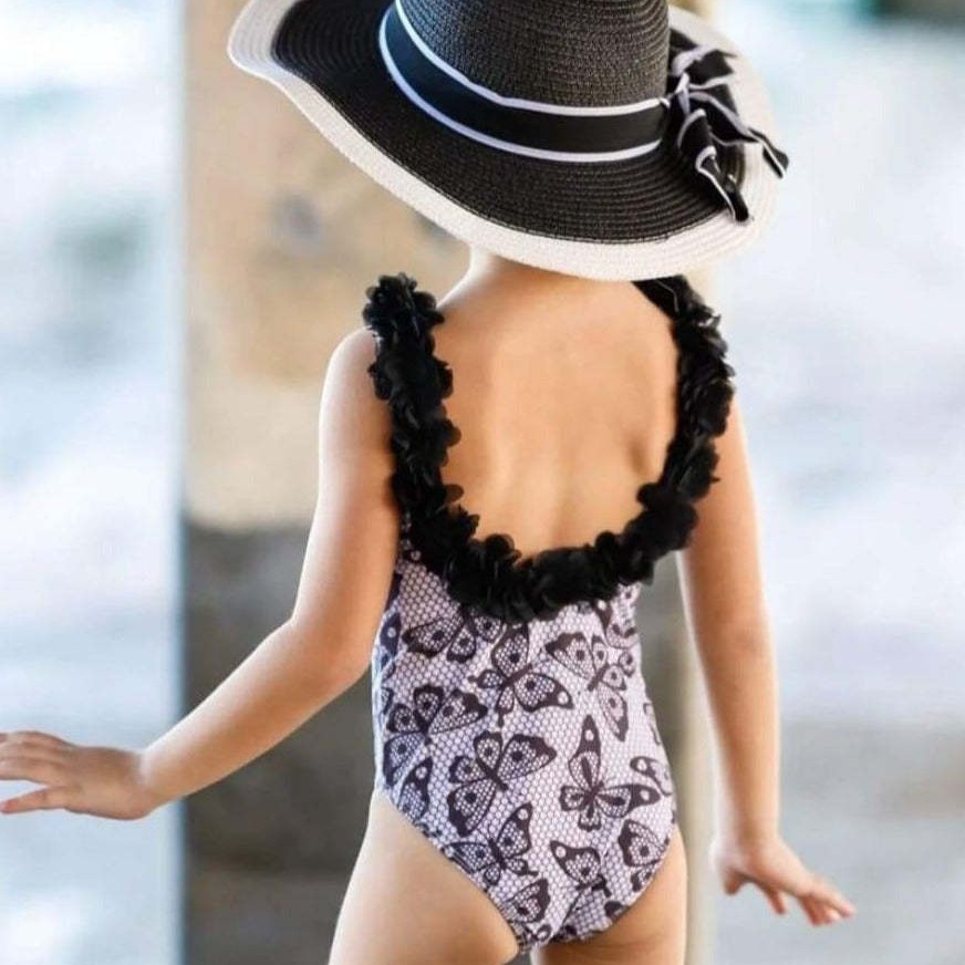 2023 verano nuevo traje de baño para niños traje de baño de una pieza para niñas lindo Bikini de encaje de mariposa traje de baño europeo y americano