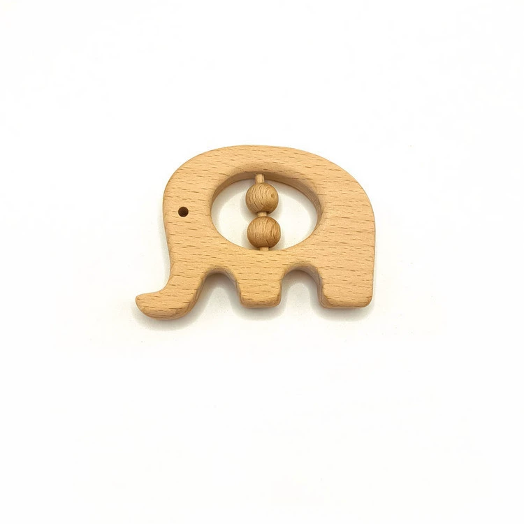 Wooden Baby Toy Rocking Rattle & Teether, natural wood, safe newborn grip
