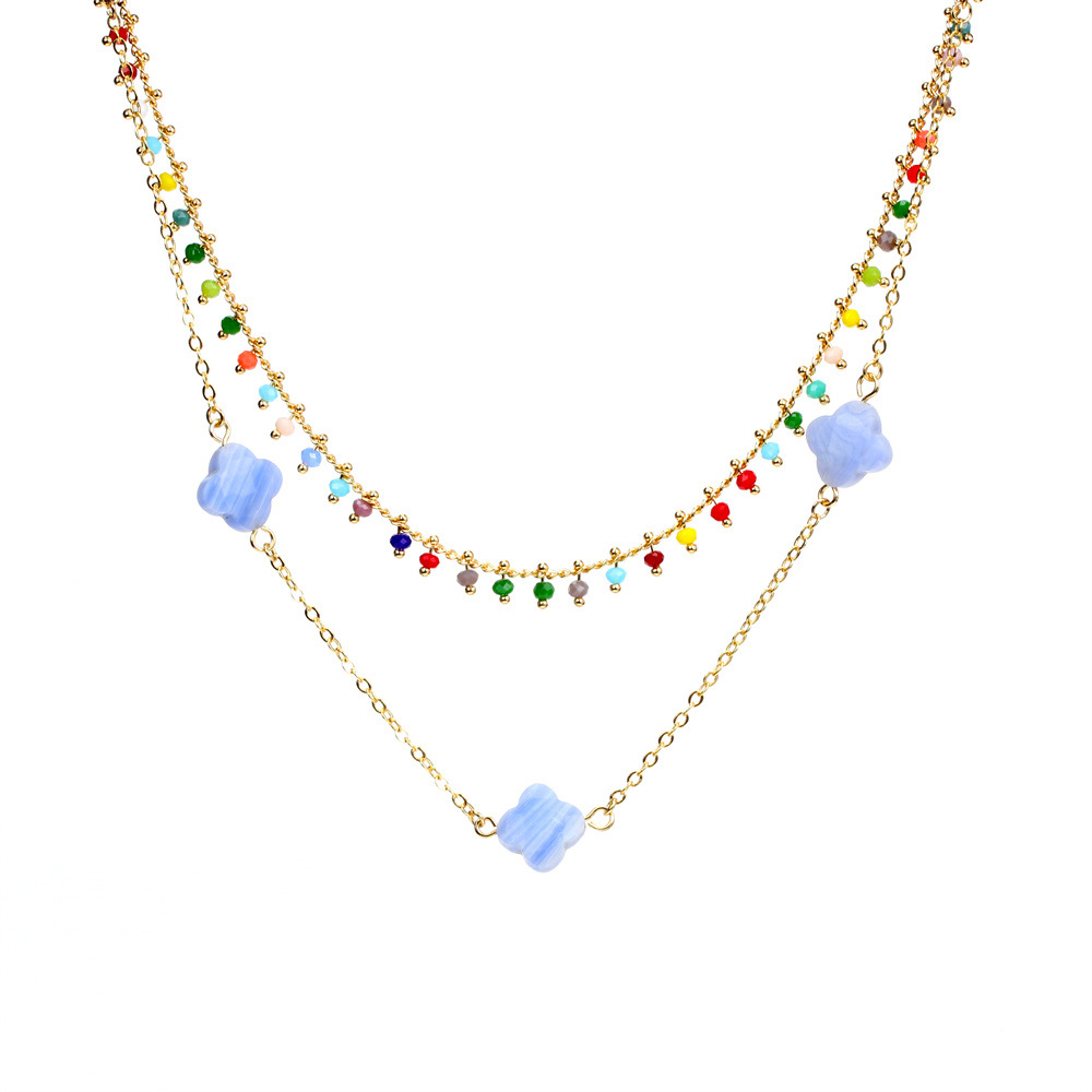 Fashion Bohemian Style Colorful Crystal Glass Beaded Four-Leaf Clover Necklace