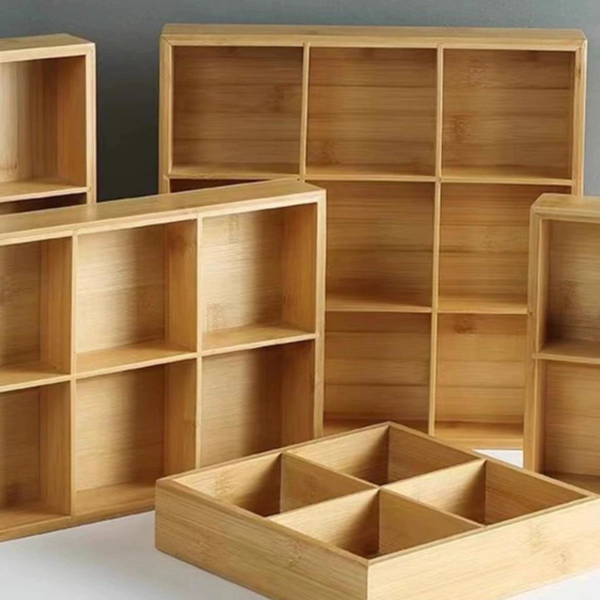 Настольный ящик для хранения, бамбуковый девятисекционный поднос из цельного дерева с шестью отделениями для заваривания чая и организации и хранения разных предметов