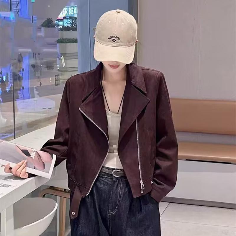 Vintage Deerskin Velvet Biker Suit Short Coat Women's 2025 Spring and Autumn New High-end Short Jacket Top