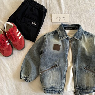 Children's Denim Jacket 2025 Autum Japanese Style Denim Jacket for Boys and Girls, Small and Medium-Sized Kidsren's Baby Style Lapel Top