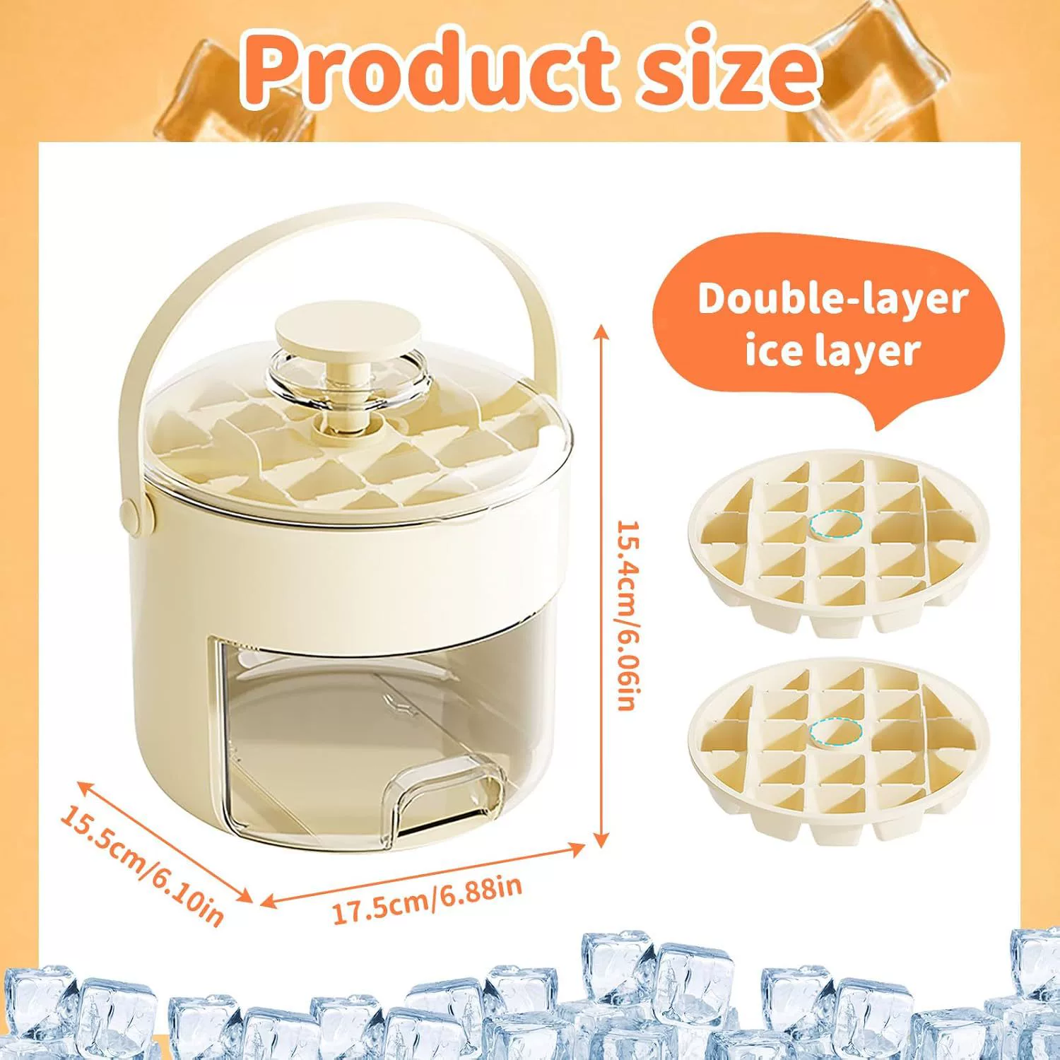 Capacious ice cubes, mold for home use for boxes, handheld ice bucket