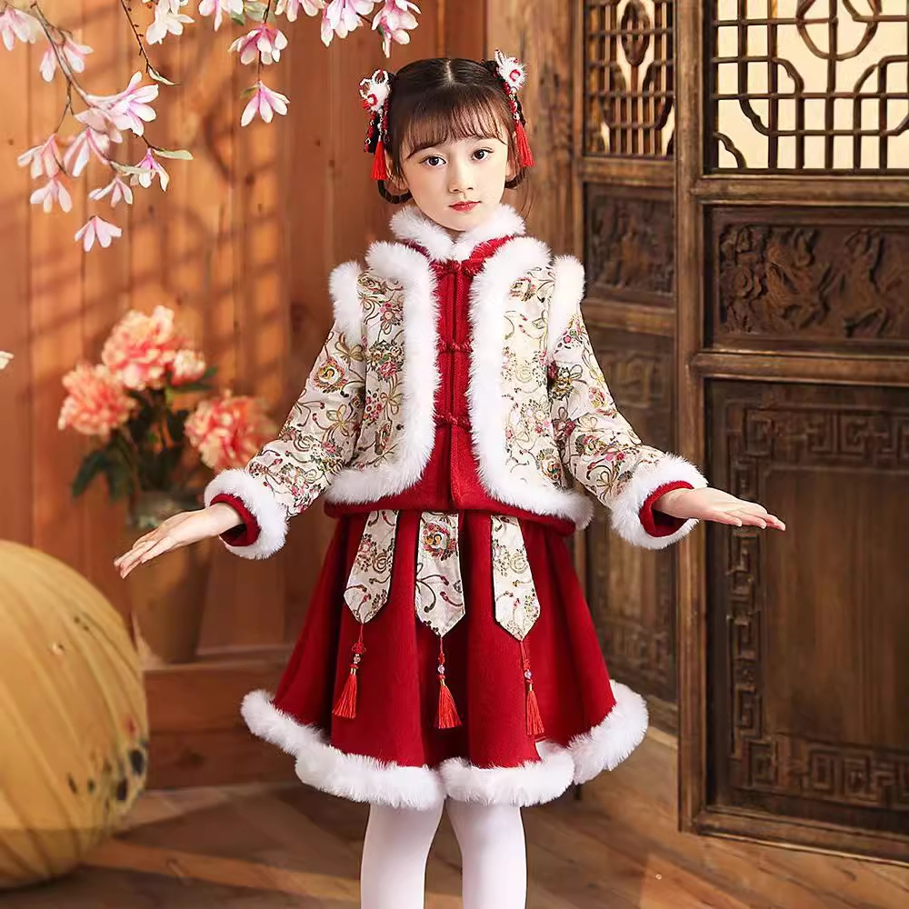 汉服女童冬装唐装女孩过年拜年服冬季新年衣服儿童中国风童装加厚