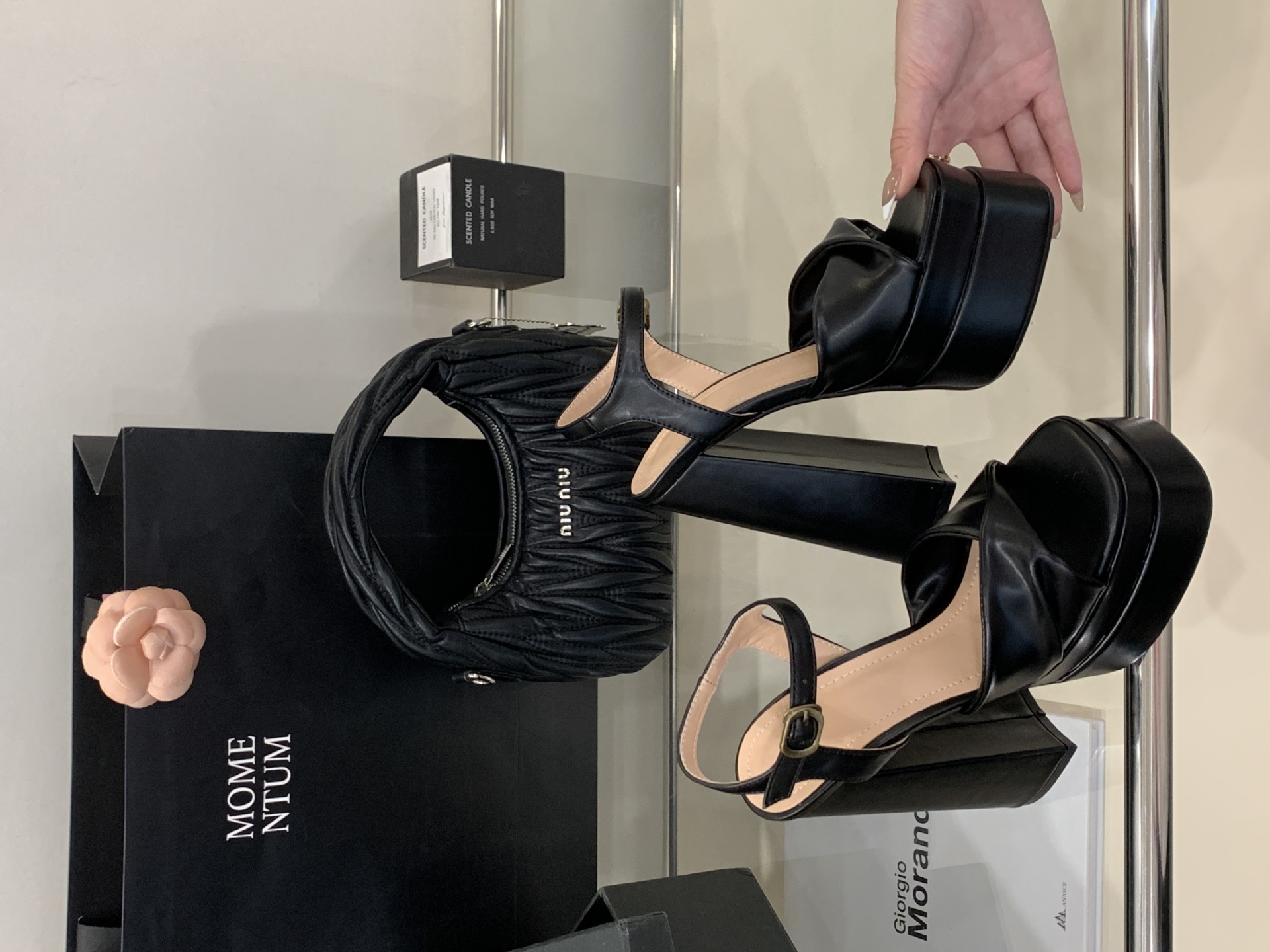 Sandal cao gót nữ quai ngang mũi vuông đế dày chống nước, gót siêu cao 9 cm — Màu đen chi tiết 12
