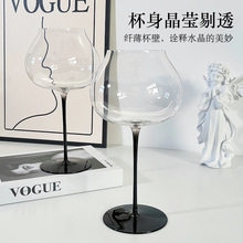 创意水晶大肚高脚杯法式超薄黑杯杆手工品酒杯浪漫葡萄酒杯酒具