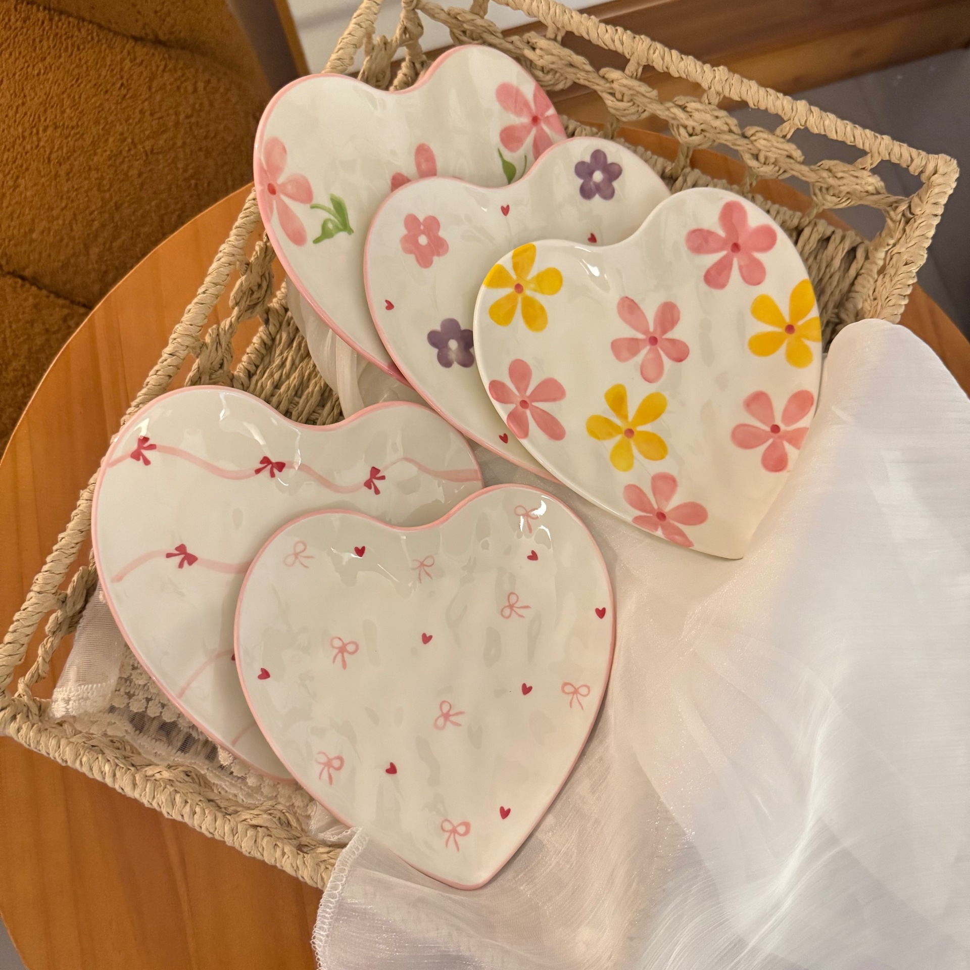 Estilo coreano ins mano mano amor plato de joyería bandeja de almacenamiento amor pintado a mano tazas de cerámica plato