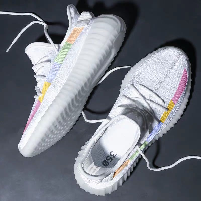 Putian Coconut Shoes Men's 350 Gypsophila Sports Casual Shoes Rainbow White Gradient Ice Blue Reflective Luminous Breathable