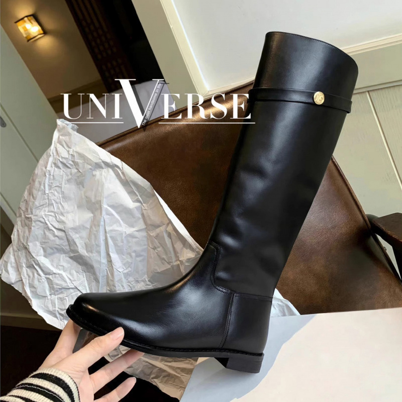 Cowhide Su Yinyin's Same Style Korean Version Small Gold Coin Slimming Knight Boots Women's Flat Knee-High Boots High Boots