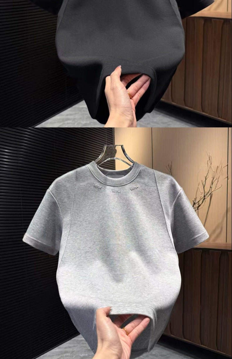 Men's Casual Crew Neck T-Shirt 2026 Spring Short Sleeve Patchwork Design Korean Style Simple Versatile Base Layer Embroidered_voghion.com