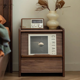 North America Black Walnut Bedside Table Simple Modern Solid Wood Household Bedroom Small Apartment Cherry Storage Bedside Cabinet